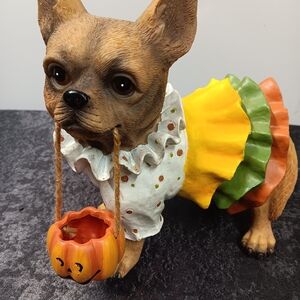 Charming Dog Figurine with Pumpkin Basket